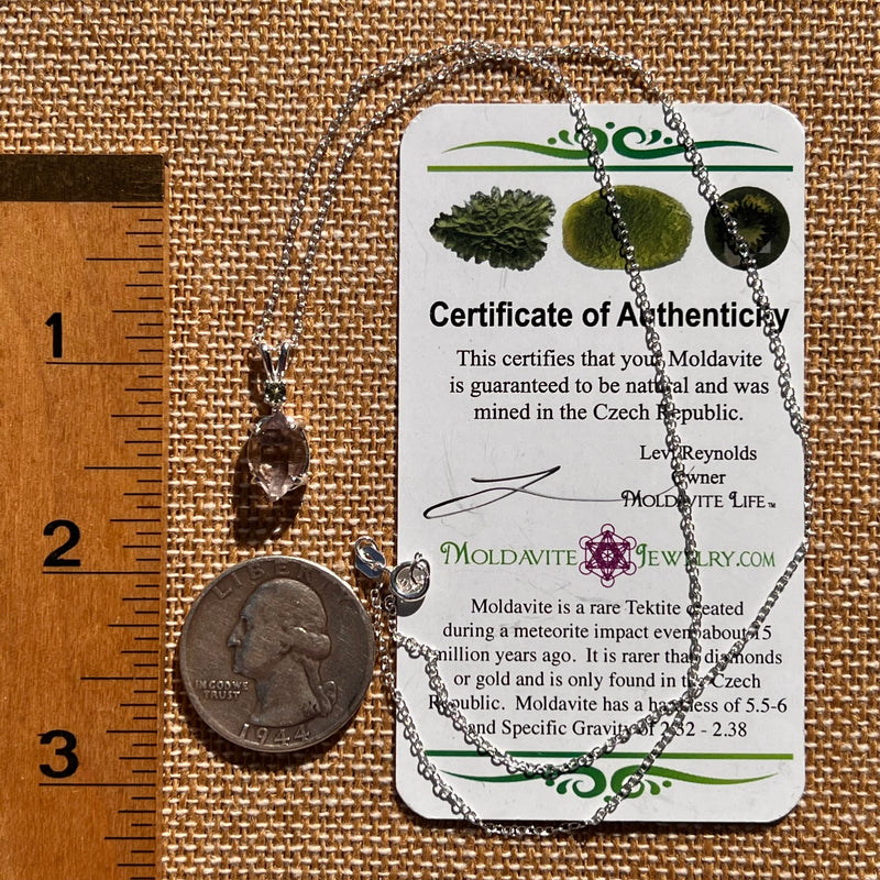 Moldavite & Amethyst Necklace Sterling Silver #7624-Moldavite Life