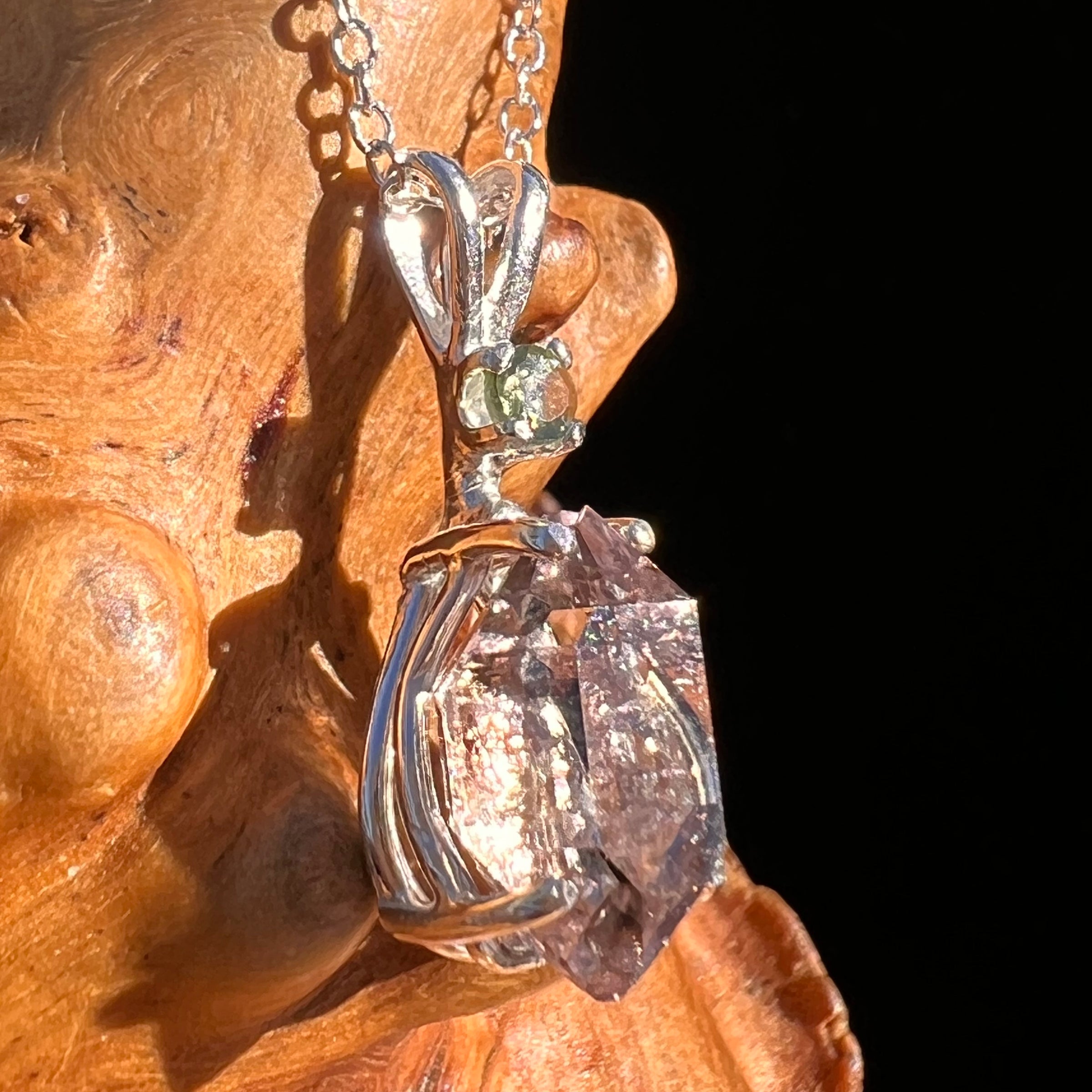 Moldavite & Amethyst Necklace Sterling Silver #7625-Moldavite Life