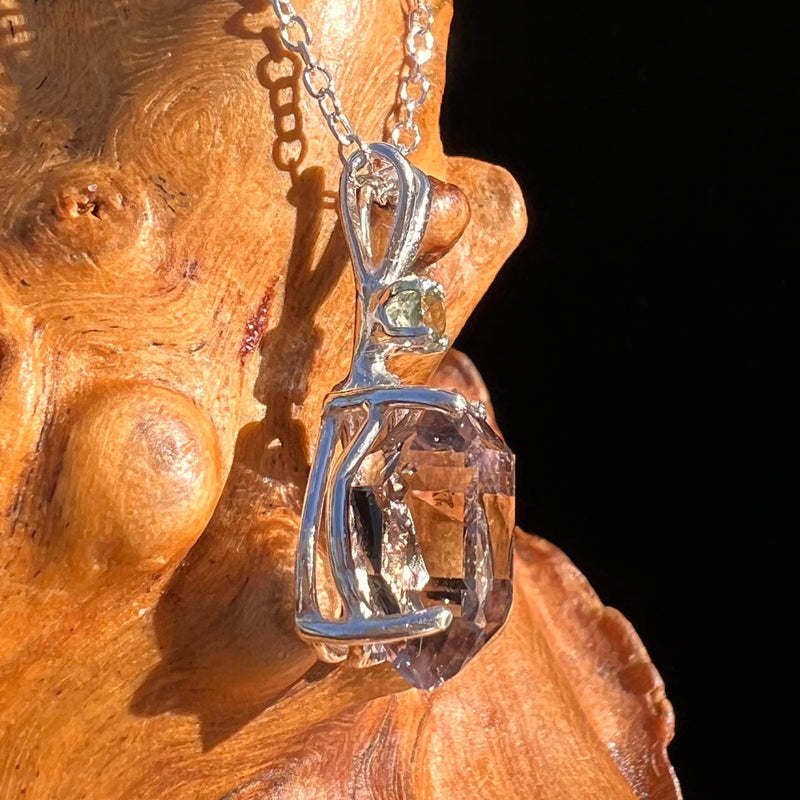 Moldavite & Amethyst Necklace Sterling Silver #7625-Moldavite Life