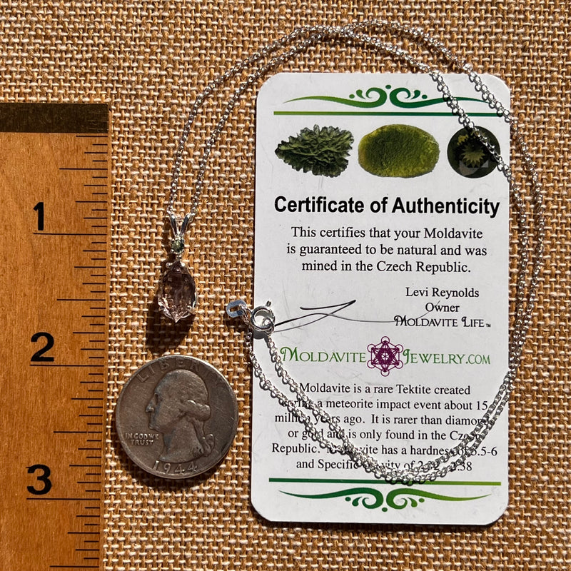 Moldavite & Amethyst Necklace Sterling Silver #7625-Moldavite Life