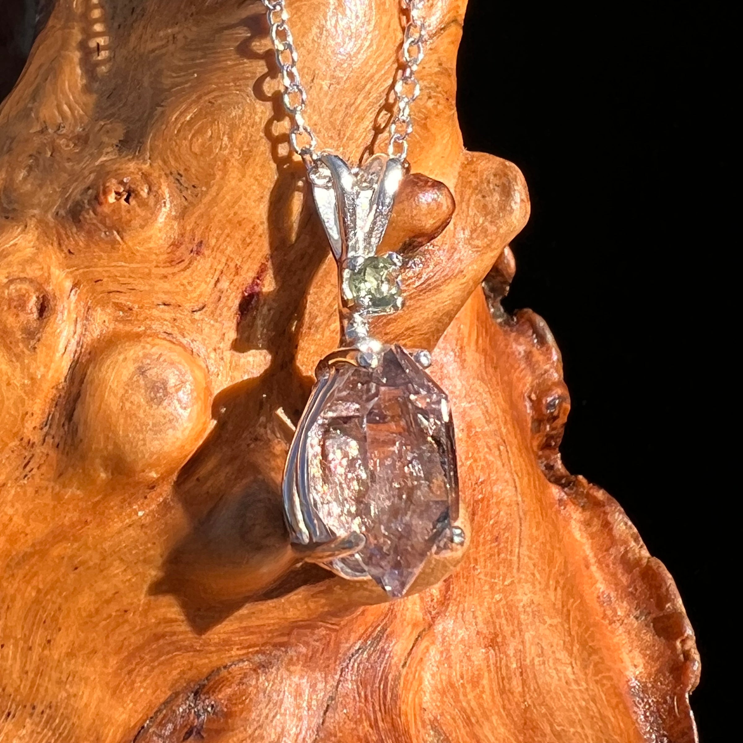 Moldavite & Amethyst Necklace Sterling Silver #7625-Moldavite Life