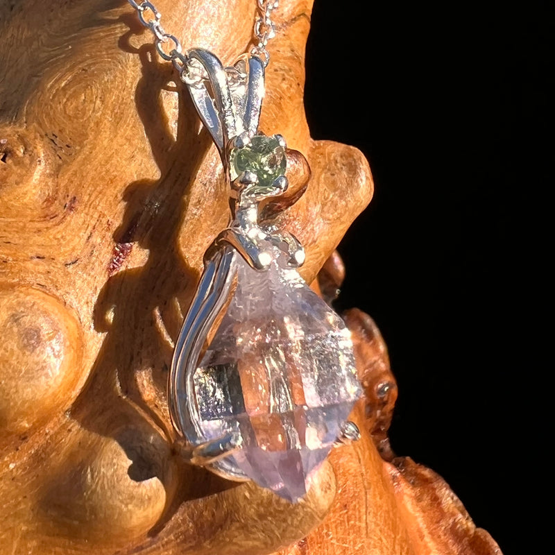 Moldavite & Amethyst Necklace Sterling Silver #7626-Moldavite Life