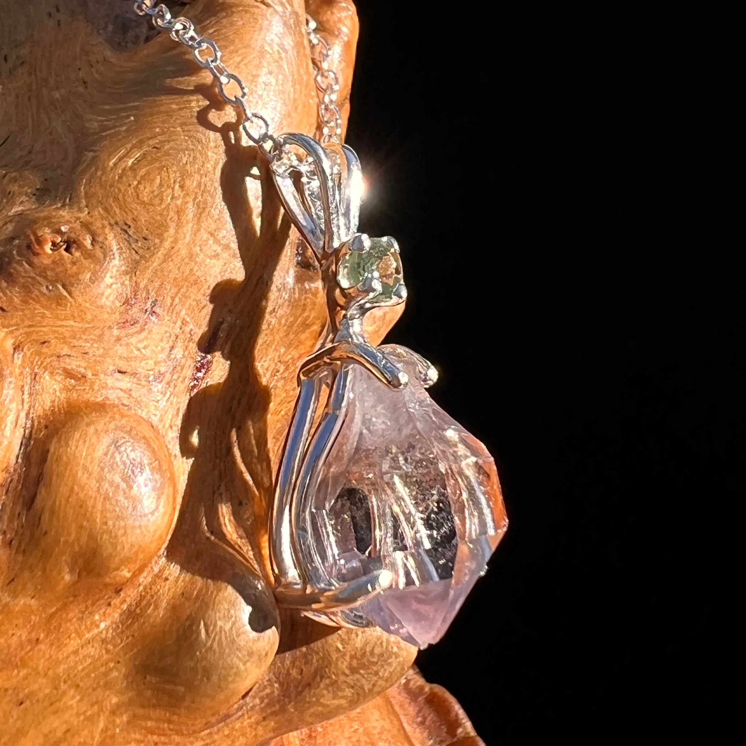 Moldavite & Amethyst Necklace Sterling Silver #7626-Moldavite Life