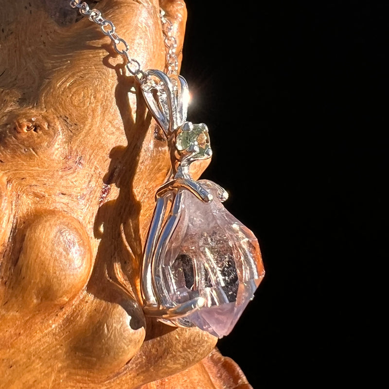 Moldavite & Amethyst Necklace Sterling Silver #7626-Moldavite Life