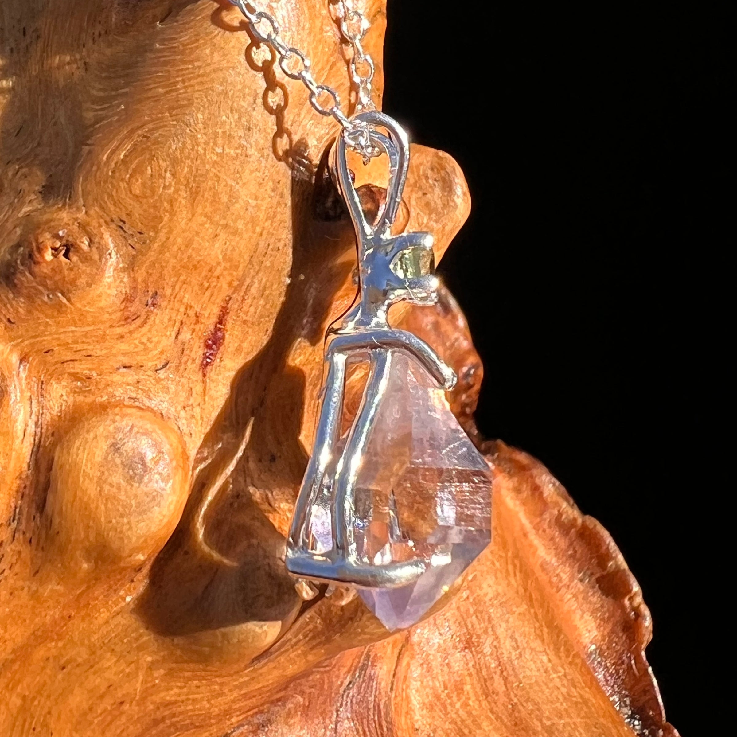 Moldavite & Amethyst Necklace Sterling Silver #7626-Moldavite Life