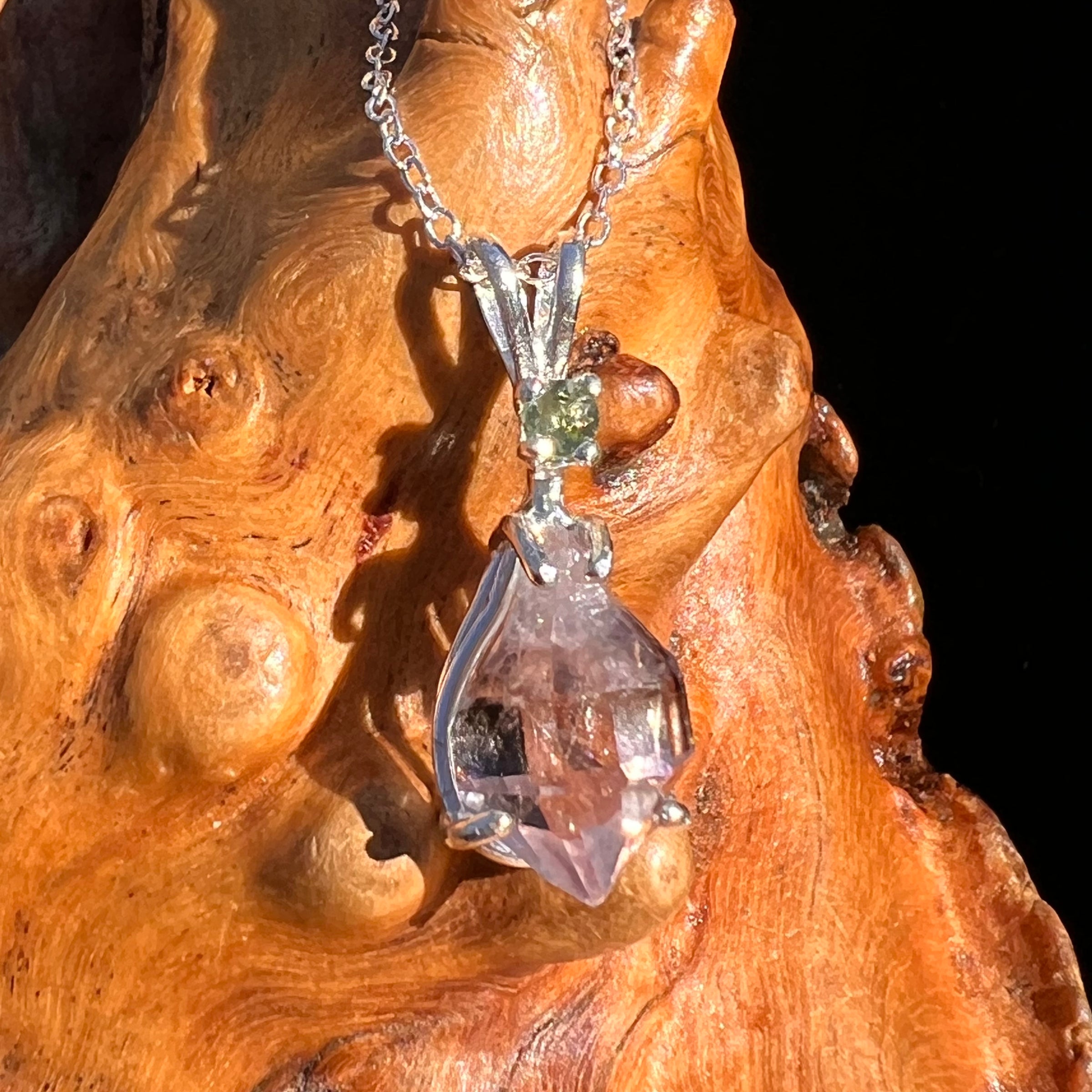 Moldavite & Amethyst Necklace Sterling Silver #7626-Moldavite Life