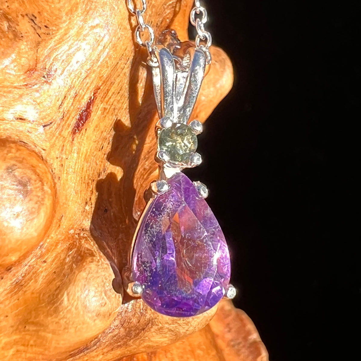 Moldavite & Amethyst Necklace Sterling Silver #8193-Moldavite Life