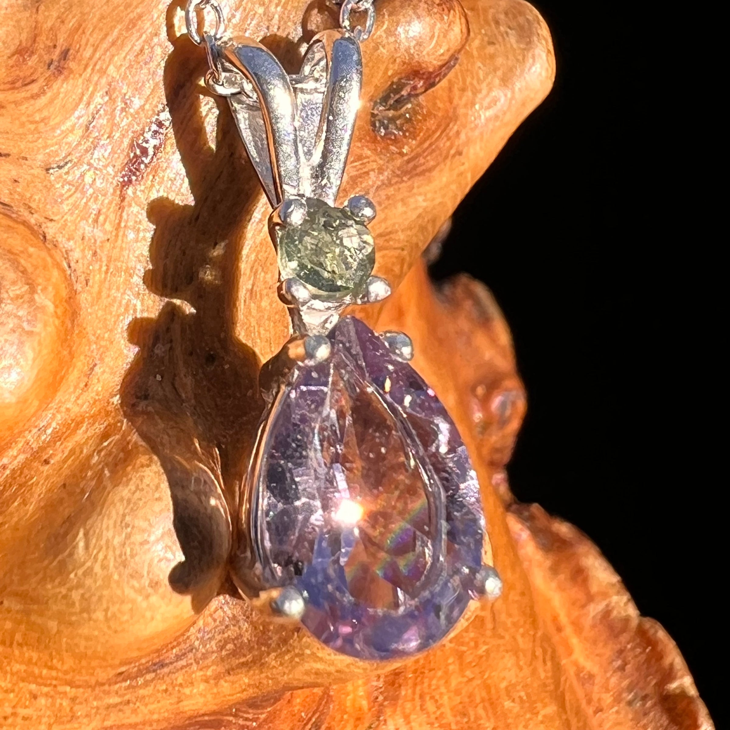 Moldavite & Amethyst Necklace Sterling Silver #8194-Moldavite Life