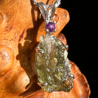 Moldavite & Amethyst Necklace Sterling Silver #8785-Moldavite Life