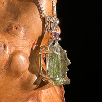 Moldavite & Amethyst Necklace Sterling Silver #8785-Moldavite Life