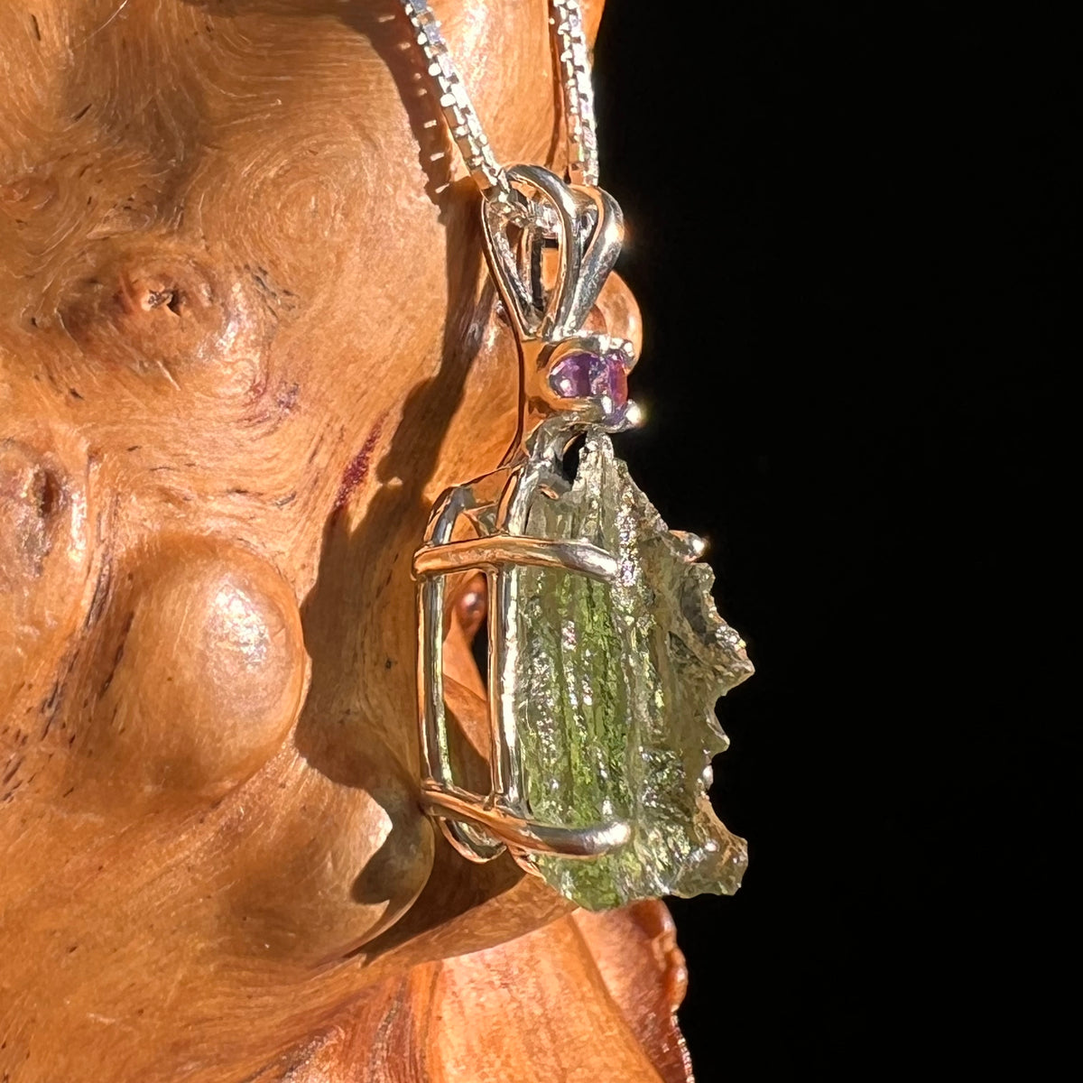 Moldavite & Amethyst Necklace Sterling Silver #8785-Moldavite Life