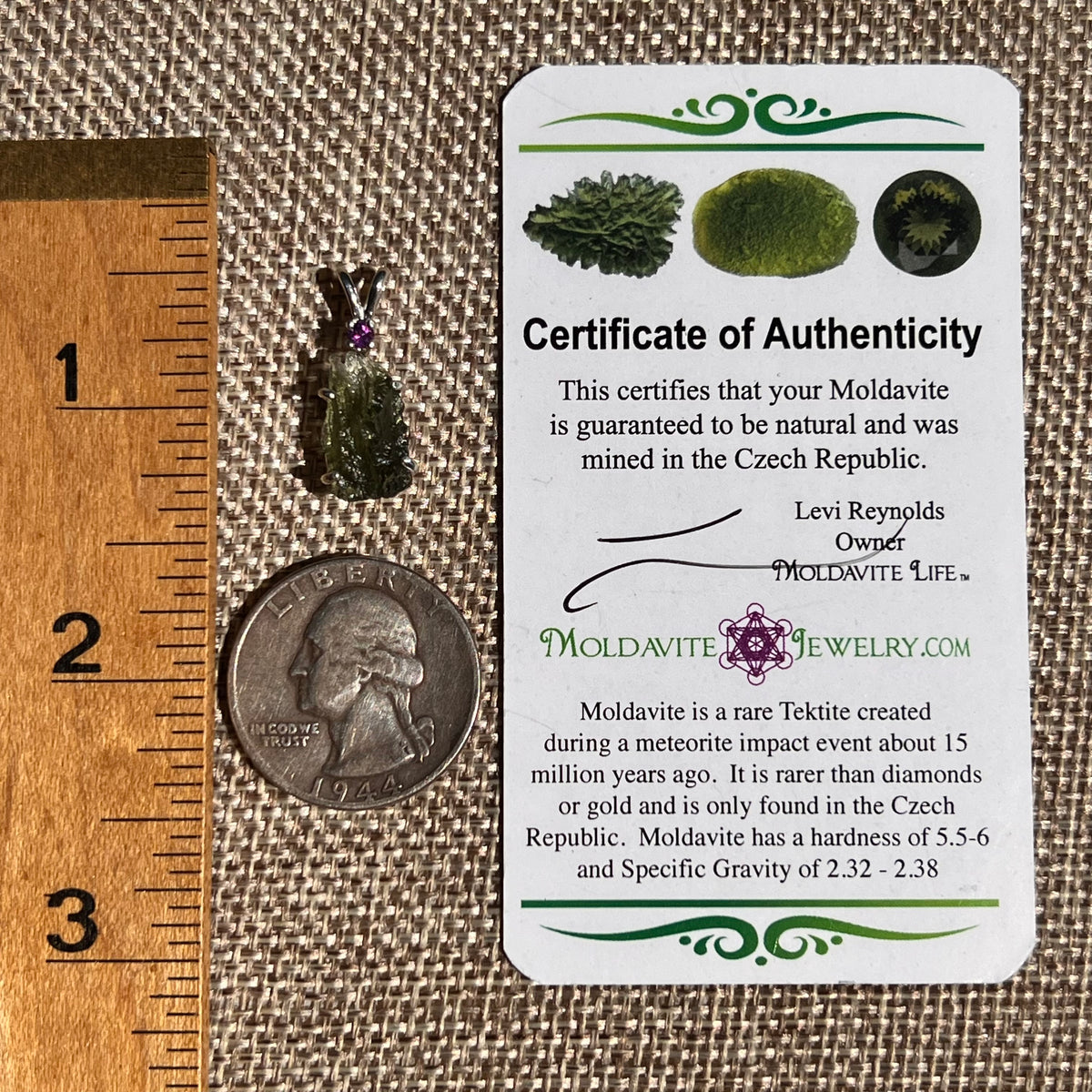Moldavite & Amethyst Necklace Sterling Silver #8785-Moldavite Life