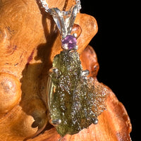 Moldavite & Amethyst Necklace Sterling Silver #8786-Moldavite Life