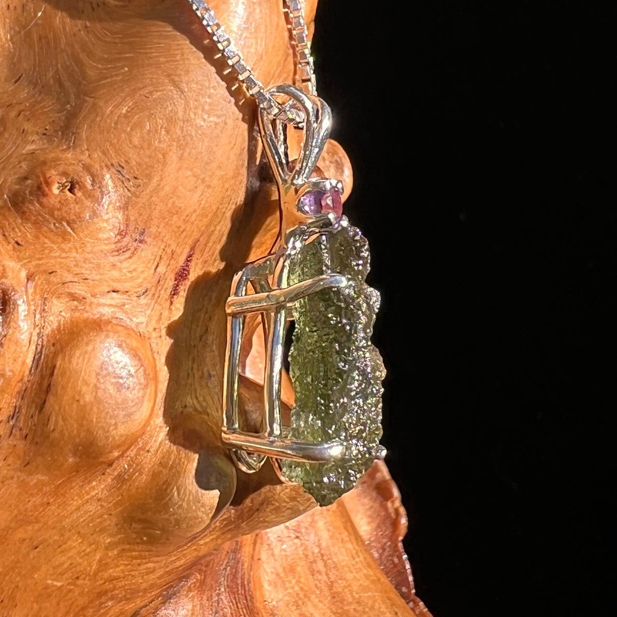Moldavite & Amethyst Necklace Sterling Silver #8786-Moldavite Life