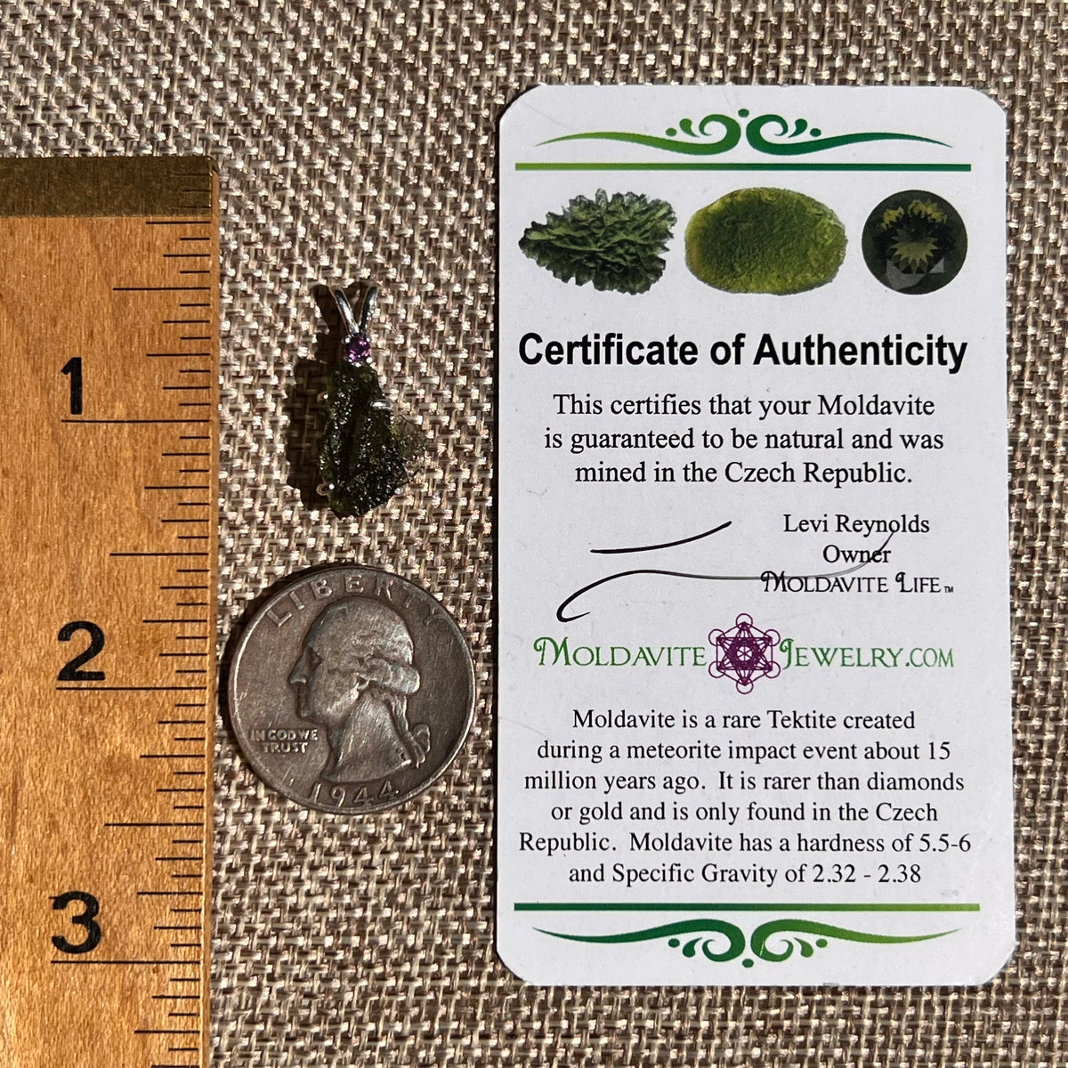 Moldavite & Amethyst Necklace Sterling Silver #8786-Moldavite Life
