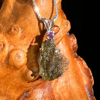 Moldavite & Amethyst Necklace Sterling Silver #8786-Moldavite Life