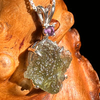 Moldavite & Amethyst Necklace Sterling Silver #8787-Moldavite Life