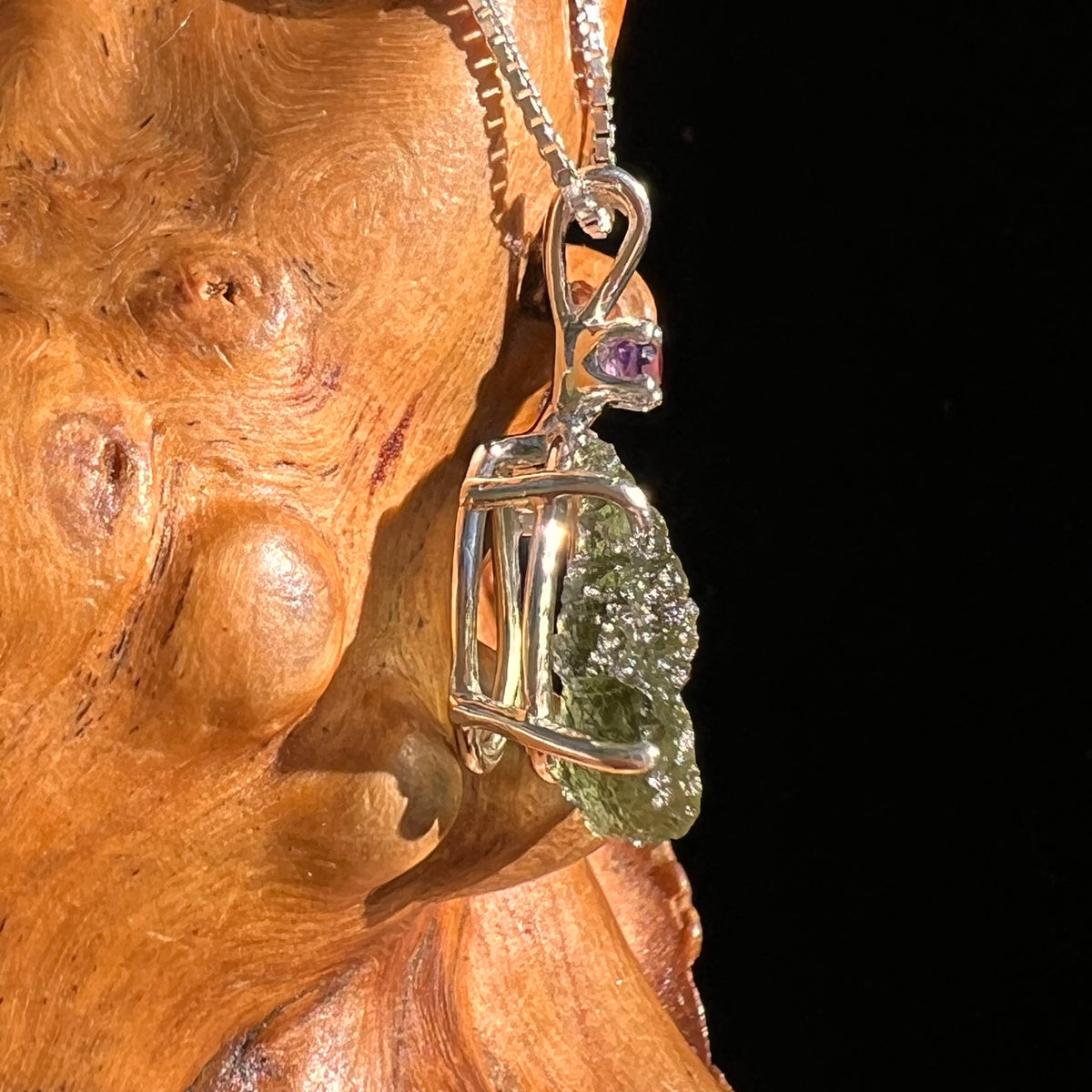 Moldavite & Amethyst Necklace Sterling Silver #8787-Moldavite Life
