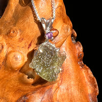 Moldavite & Amethyst Necklace Sterling Silver #8787-Moldavite Life
