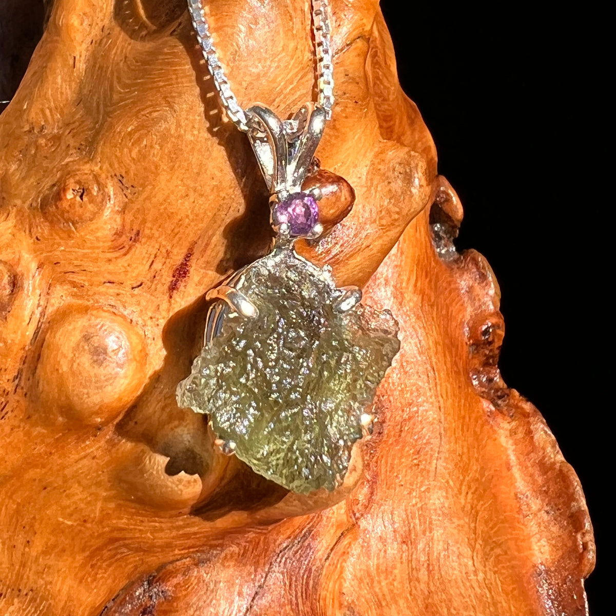 Moldavite & Amethyst Necklace Sterling Silver #8787-Moldavite Life
