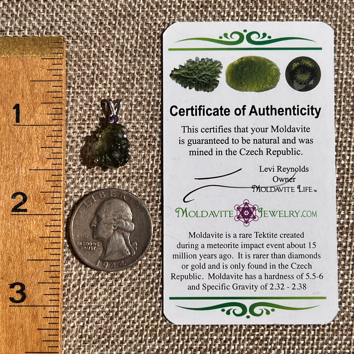 Moldavite & Amethyst Necklace Sterling Silver #8788-Moldavite Life