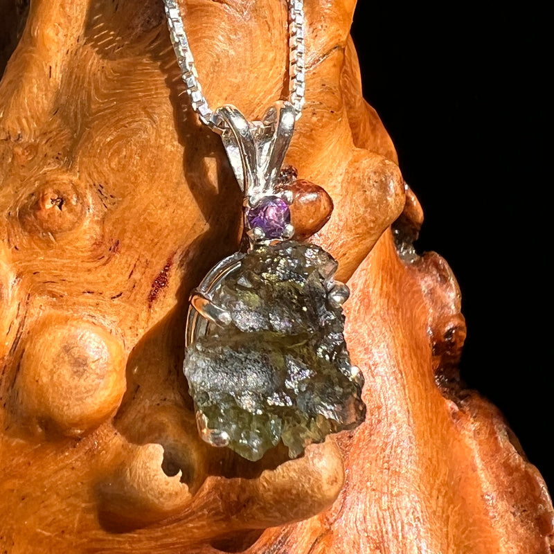 Moldavite & Amethyst Necklace Sterling Silver #8788-Moldavite Life