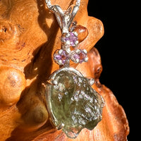 Moldavite & Amethyst Necklace Sterling Silver #8789-Moldavite Life