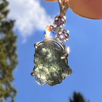 Moldavite & Amethyst Necklace Sterling Silver #8789-Moldavite Life