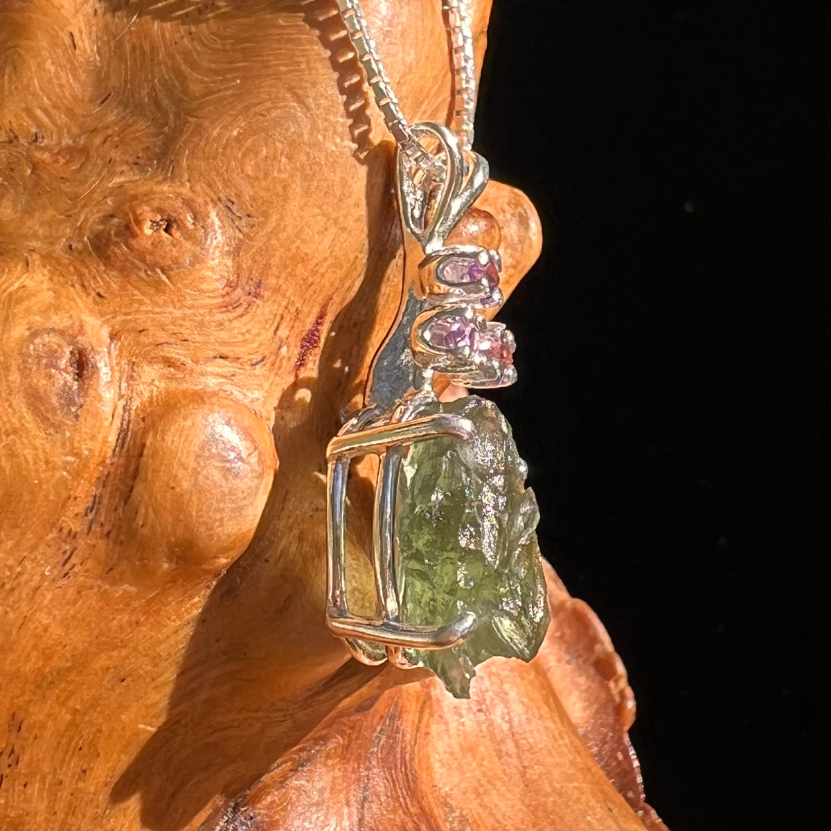 Moldavite & Amethyst Necklace Sterling Silver #8789-Moldavite Life