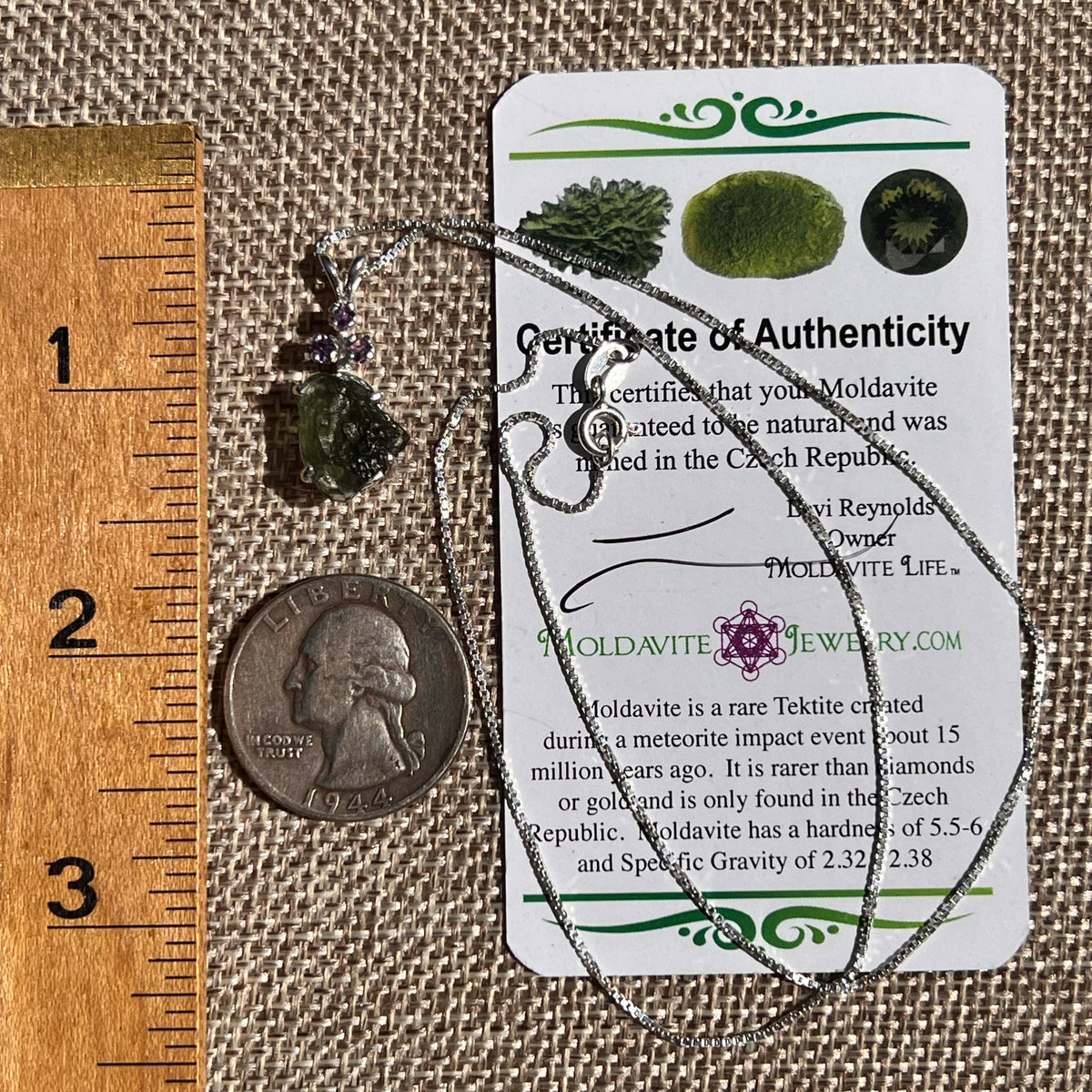 Moldavite & Amethyst Necklace Sterling Silver #8789-Moldavite Life
