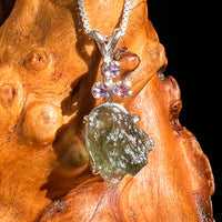 Moldavite & Amethyst Necklace Sterling Silver #8789-Moldavite Life