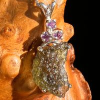 Moldavite & Amethyst Necklace Sterling Silver #8790-Moldavite Life