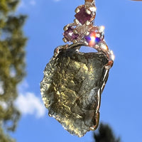 Moldavite & Amethyst Necklace Sterling Silver #8790-Moldavite Life