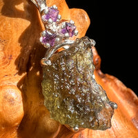 Moldavite & Amethyst Necklace Sterling Silver #8790-Moldavite Life