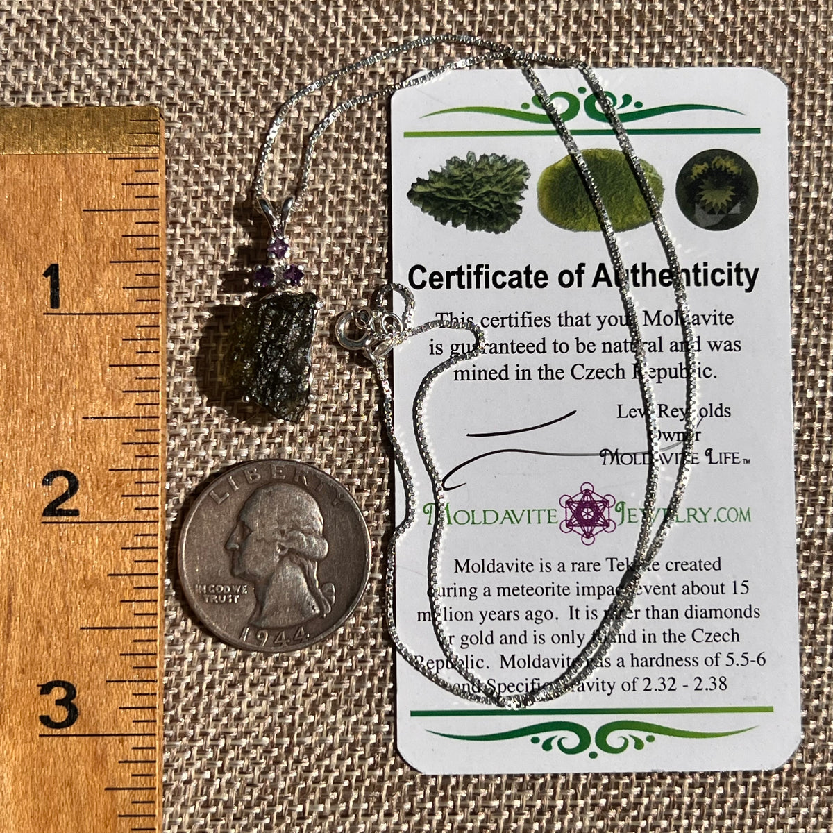Moldavite & Amethyst Necklace Sterling Silver #8790-Moldavite Life