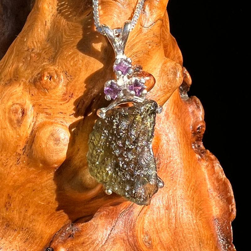 Moldavite & Amethyst Necklace Sterling Silver #8790-Moldavite Life