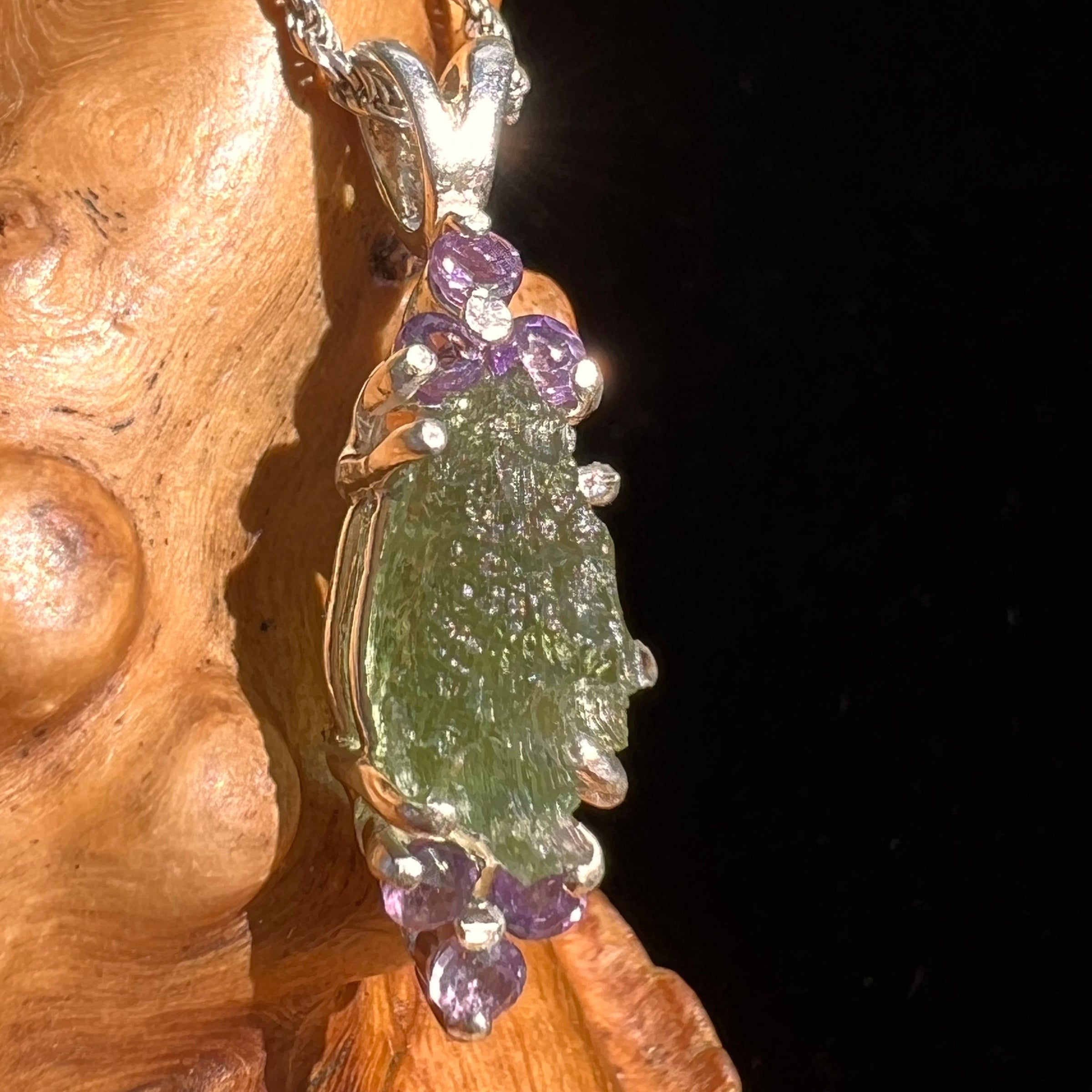 Moldavite & Amethyst Pendant Sterling Silver #6711-Moldavite Life