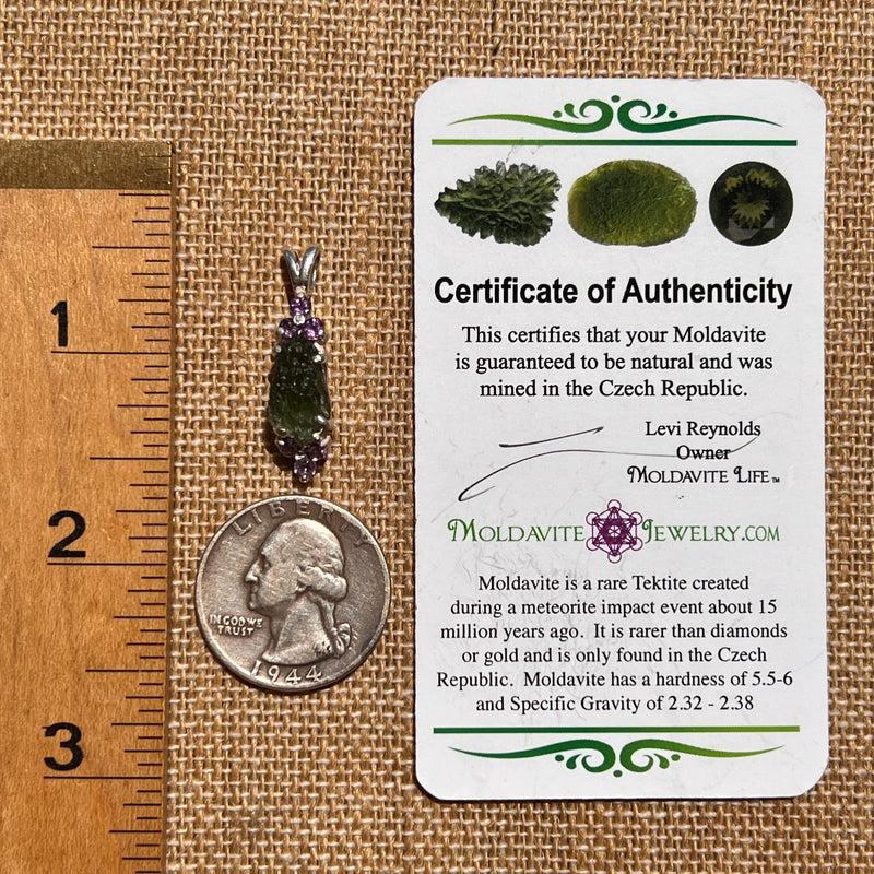 Moldavite & Amethyst Pendant Sterling Silver #6711-Moldavite Life