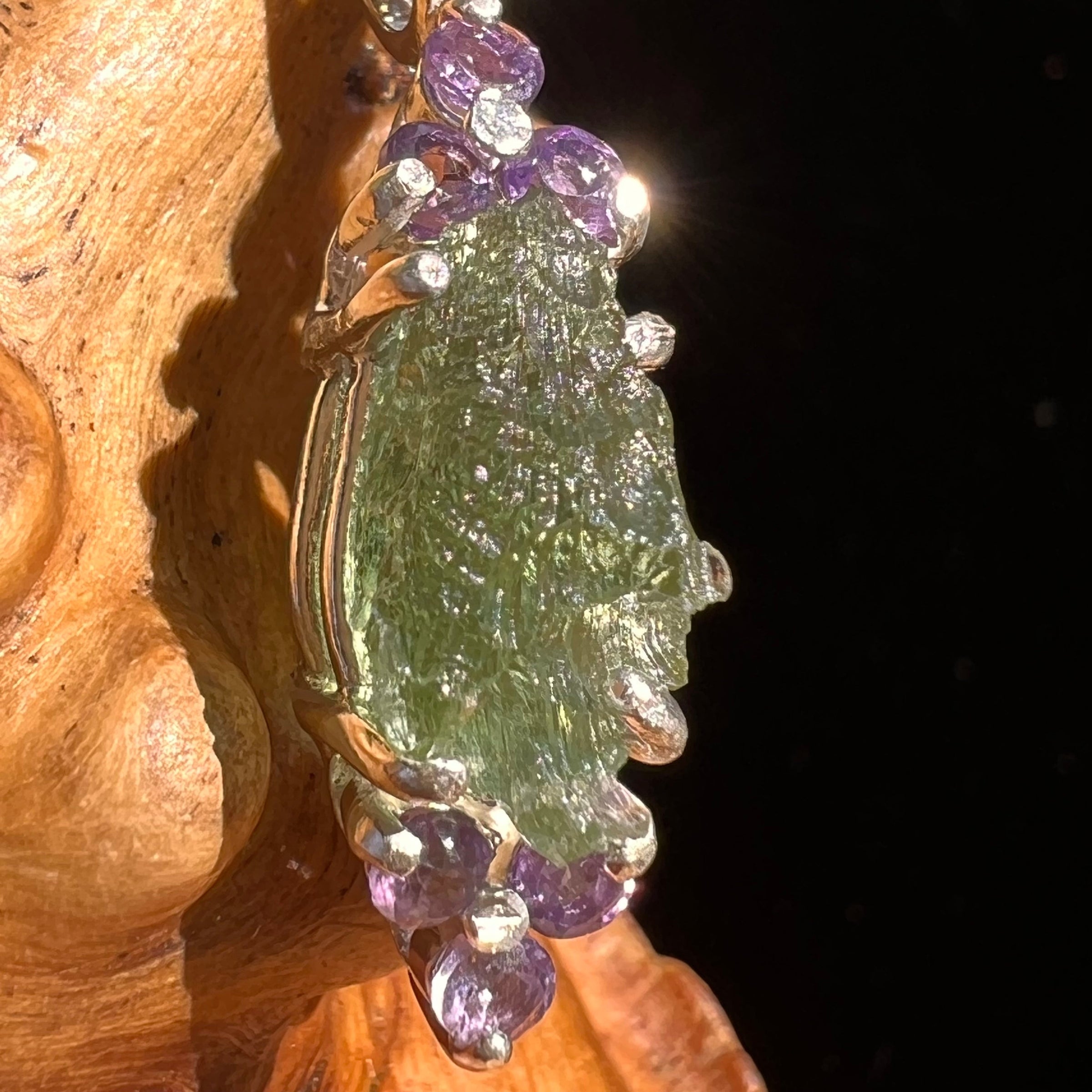 Moldavite & Amethyst Pendant Sterling Silver #6711-Moldavite Life