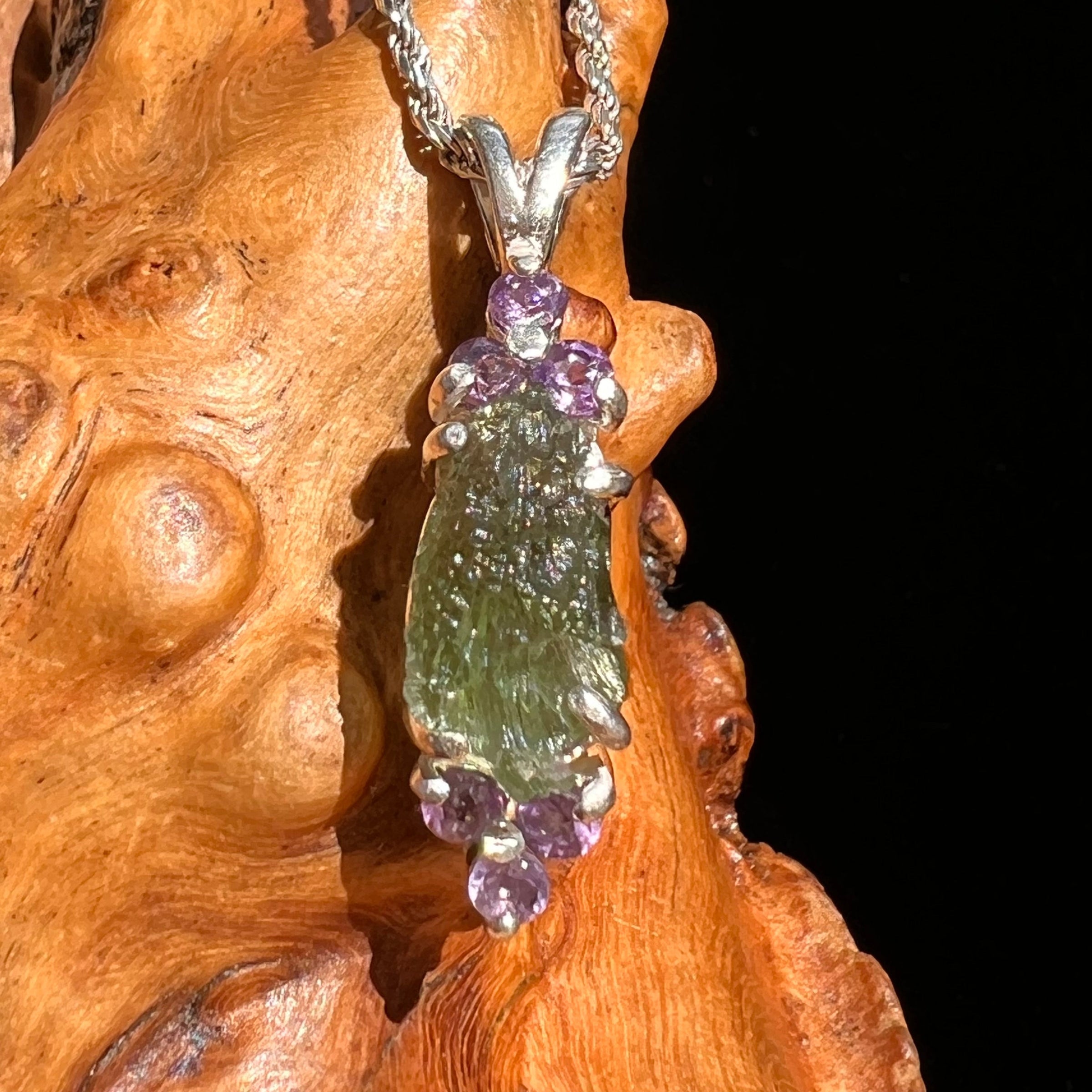 Moldavite & Amethyst Pendant Sterling Silver #6711-Moldavite Life