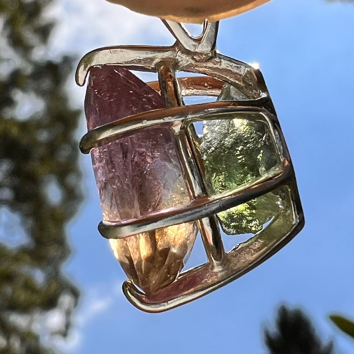 Moldavite & Ametrine Pendant Sterling Silver #8870-Moldavite Life