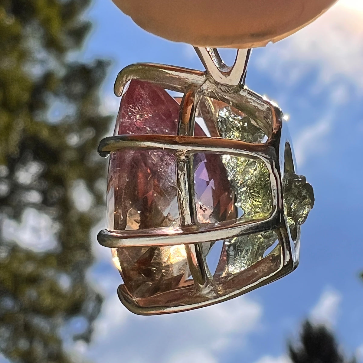 Moldavite & Ametrine Pendant Sterling Silver #8871-Moldavite Life