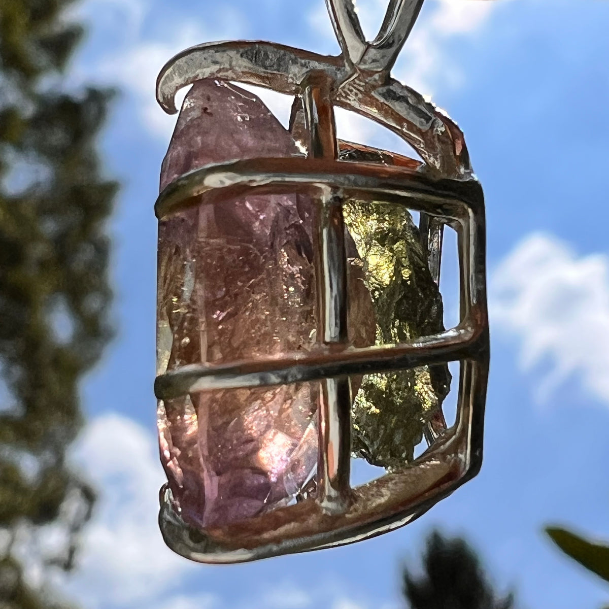 Moldavite & Ametrine Pendant Sterling Silver #8873-Moldavite Life