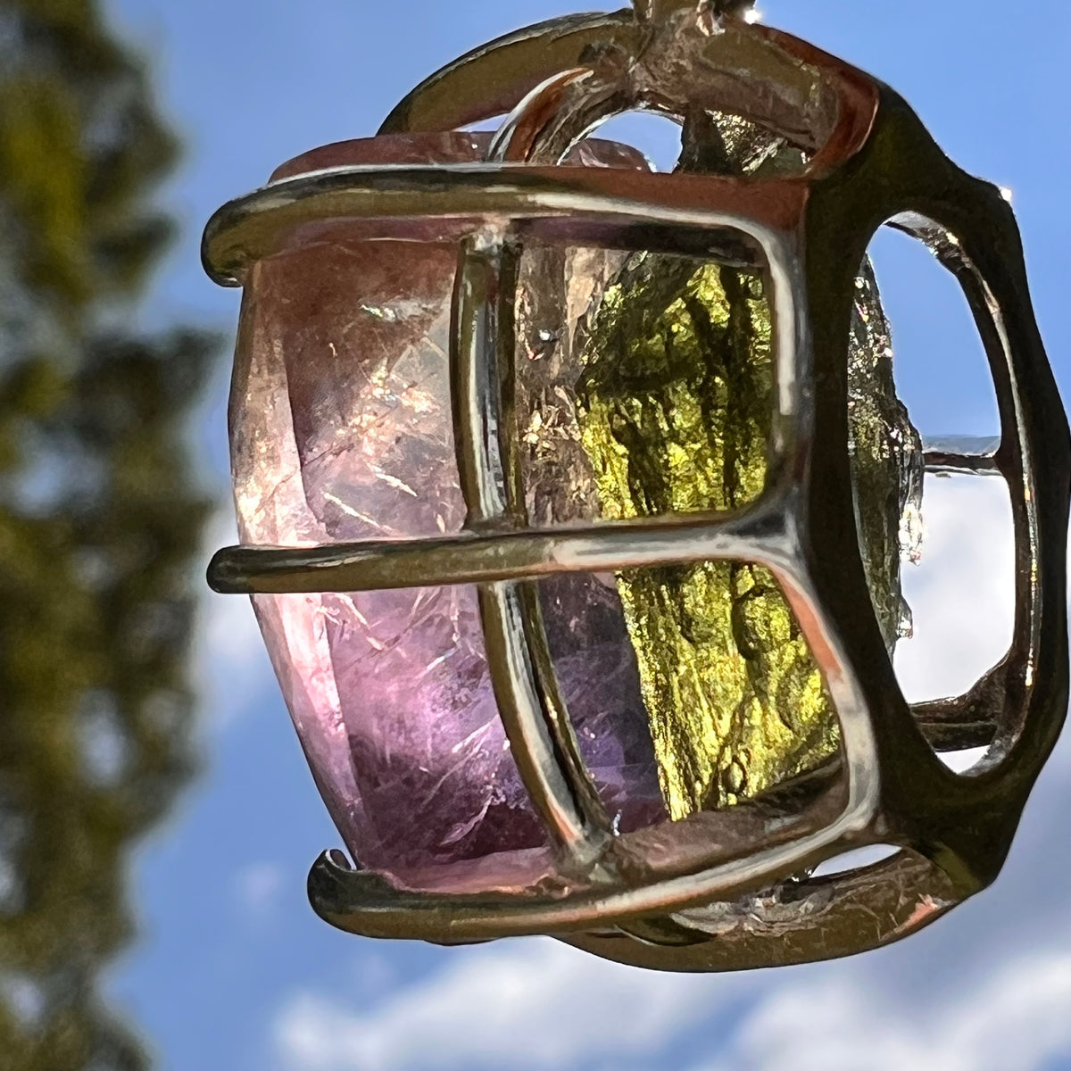 Moldavite & Ametrine Pendant Sterling Silver #8878-Moldavite Life