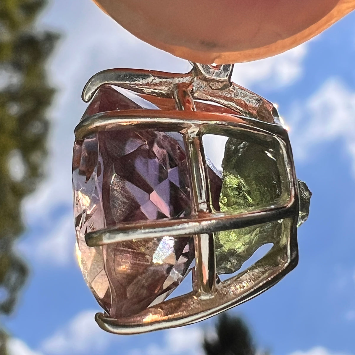 Moldavite & Ametrine Pendant Sterling Silver #8880-Moldavite Life