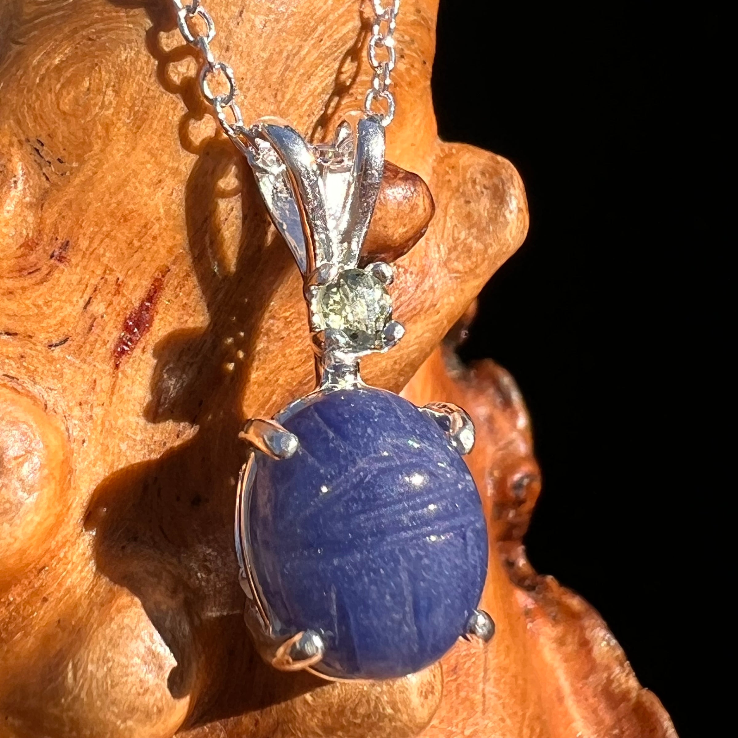 Moldavite & Blue Quartz Necklace Sterling Silver #7781-Moldavite Life