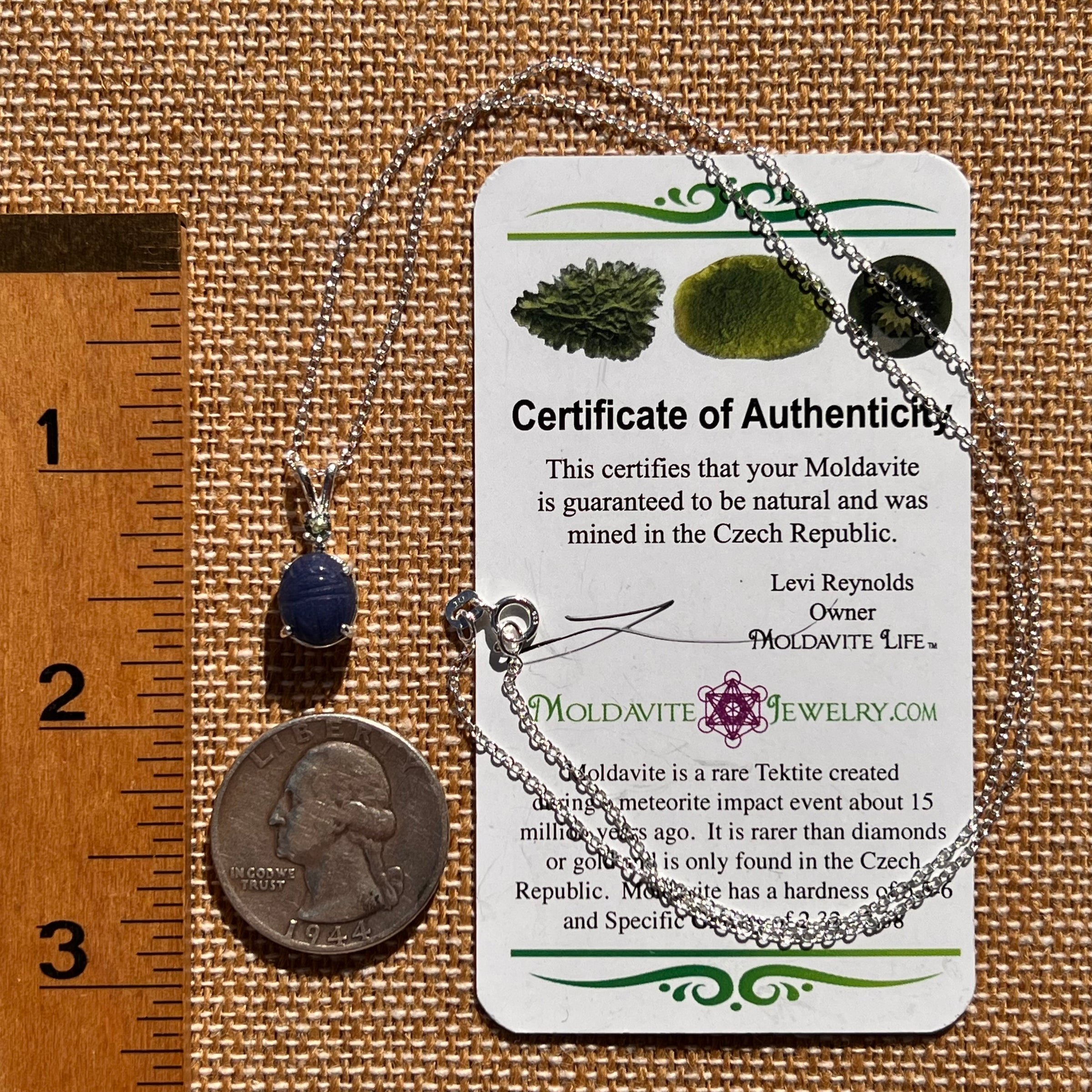 Moldavite & Blue Quartz Necklace Sterling Silver #7781-Moldavite Life