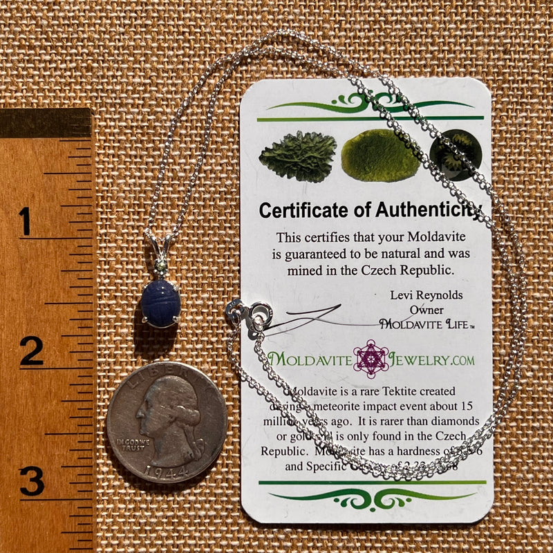 Moldavite & Blue Quartz Necklace Sterling Silver #7781-Moldavite Life