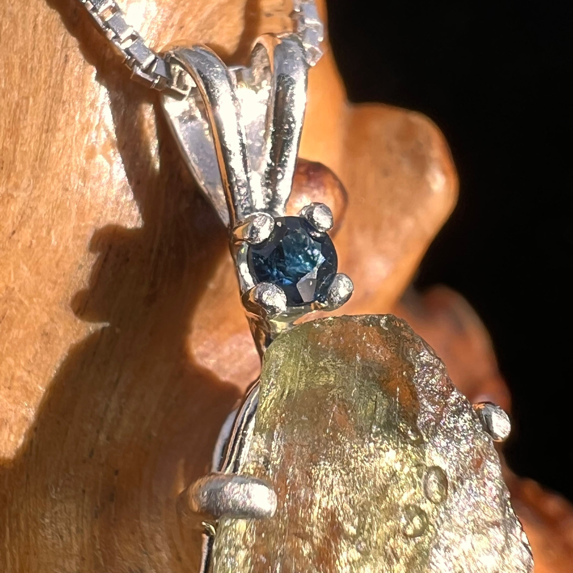 Moldavite & Blue Sapphire Necklace Sterling Silver #5043-Moldavite Life