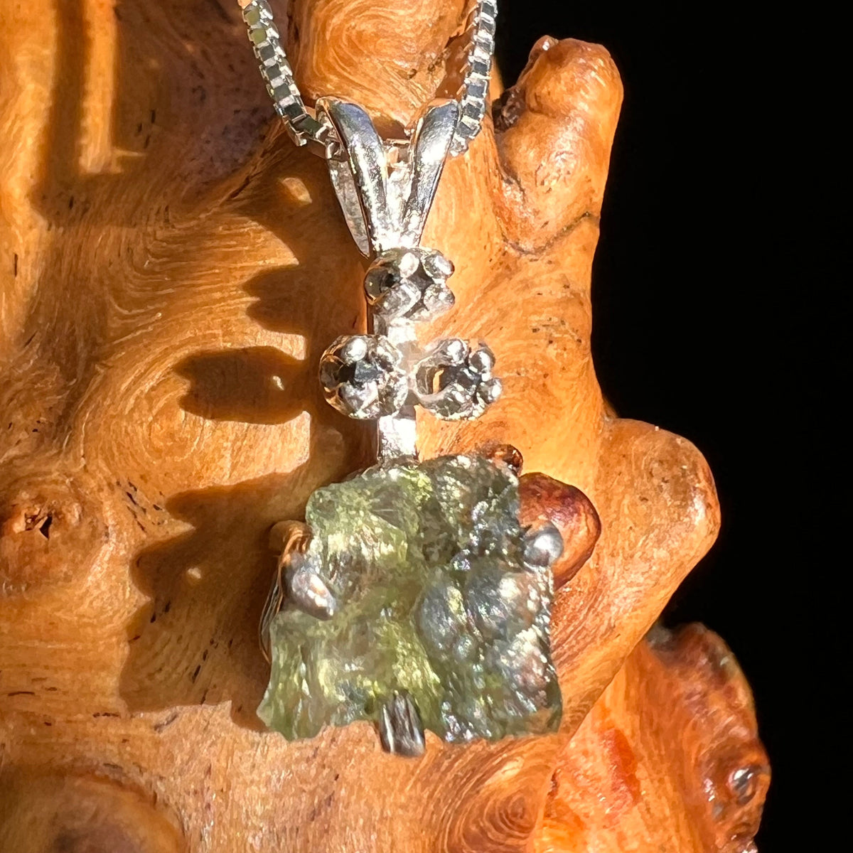 Moldavite & Brookite Necklace Sterling Silver #5593-Moldavite Life